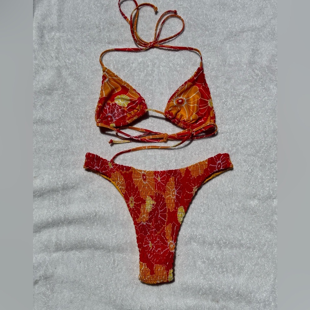 Kotomi Retro Floral Smocked Bikini Top and Bottom